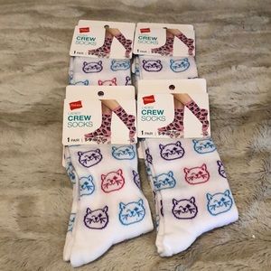4 Hanes crew socks cat design NWT Size 5-9